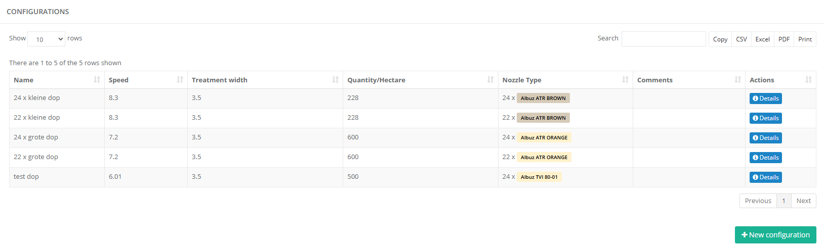 Configuration details screenshot