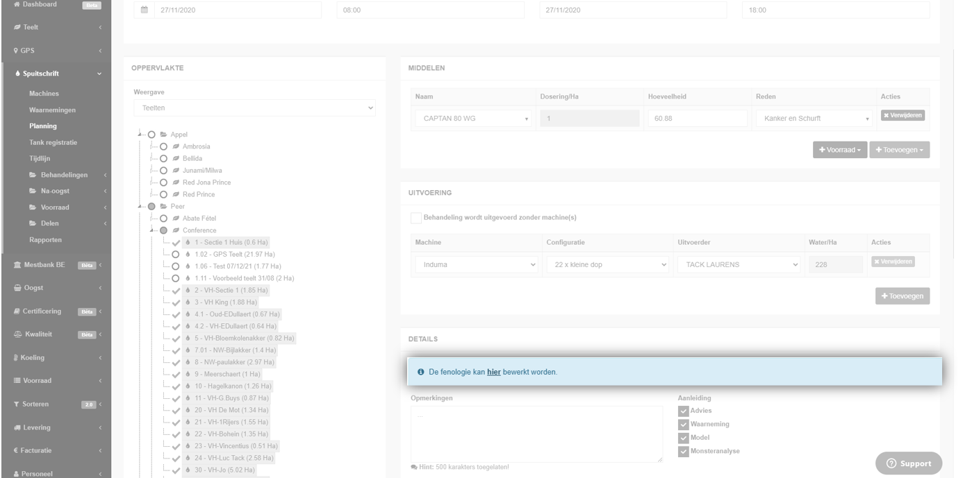 Lien permettant de modifier la phénologie